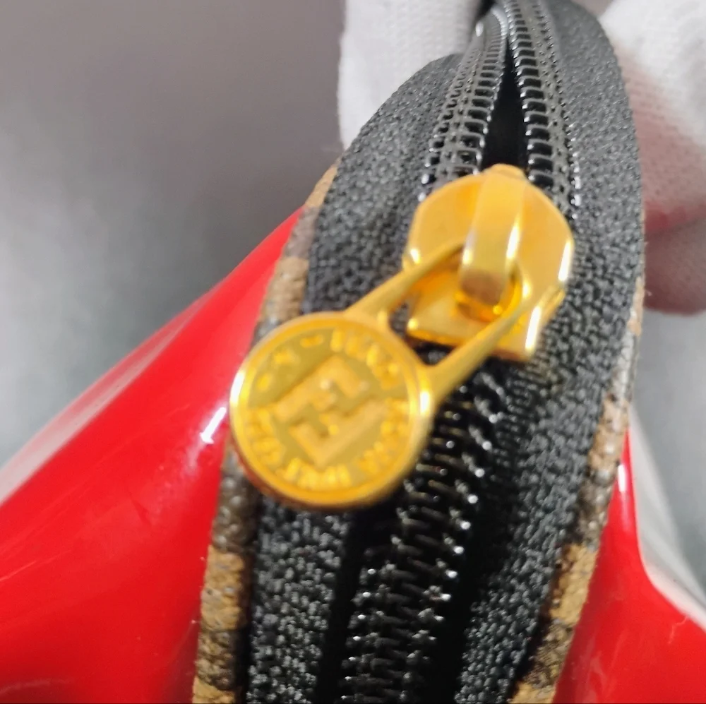 Fendi Red Pyramid Pouch – Fair, Logo Fade & Zipper Wear
